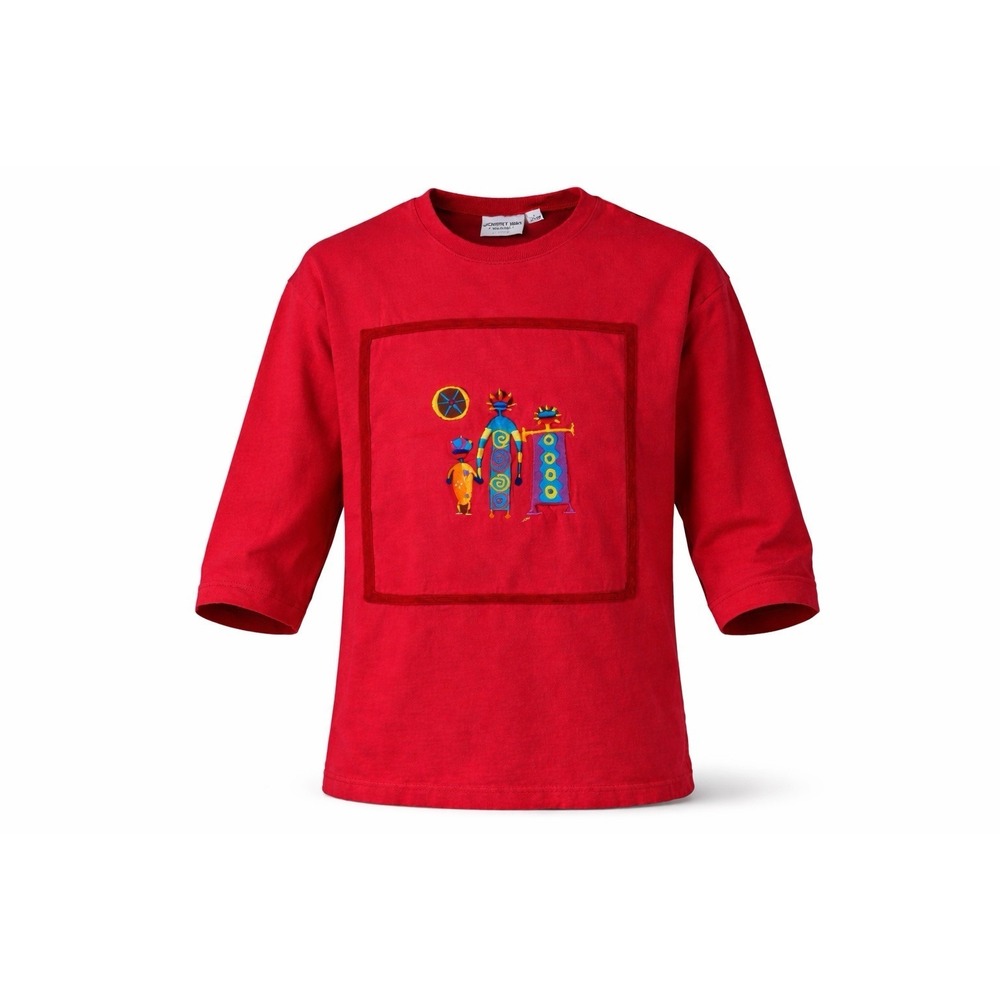 Vintage 90s Johnny Was Red Embroidered Shirt One Size USA Art Teacher Eclectic
